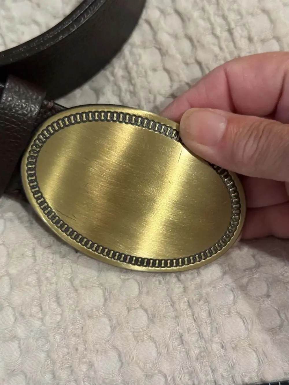 Chico's Brown Pebbled Leather Belt with Antique Brass Oval Buckle Size M